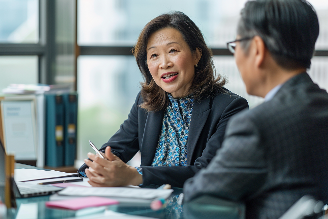 Two executives in strategic discussion